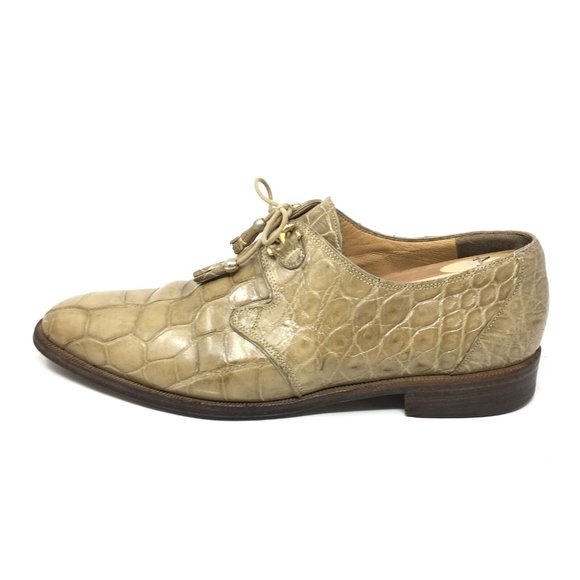Men\'s Mauri Lace Up Oxfords Dress Shoes Size 9.5 Brown Full Genuine Alligator